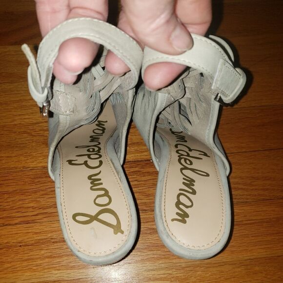 Sam Edelman Holly tan leather block Peeptoe Heels - Picture 7 of 8